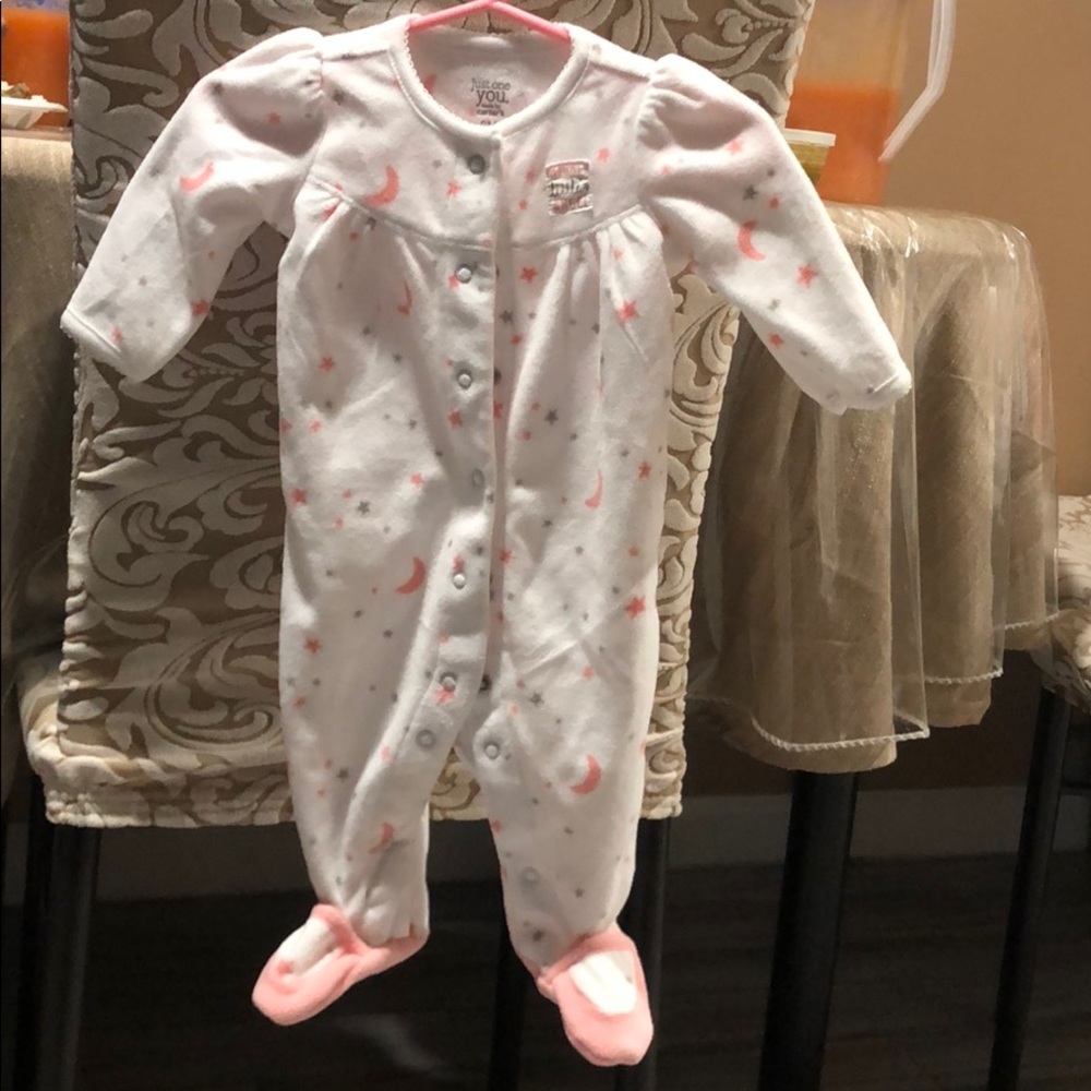 Carters 3M Girl Moon/Star Fleece Footie PJs